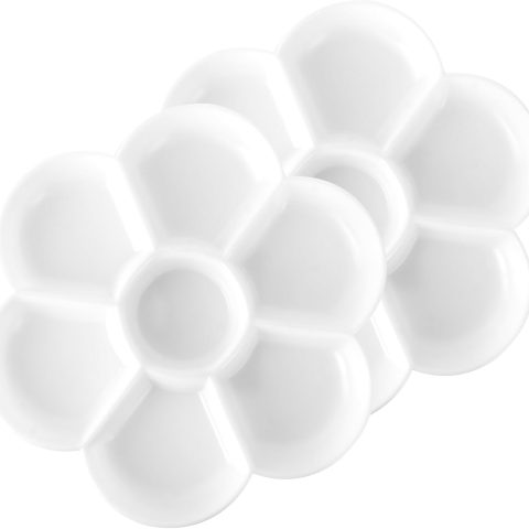 Plastic Palette for Painting, Plastic Paint Palette, 7 Well Flower Paint Tray Watercolor Painting Mixing Palette for Oil Acrylic Watercolor Gouache,Easy Wash, Paint Palette (2PCS White)