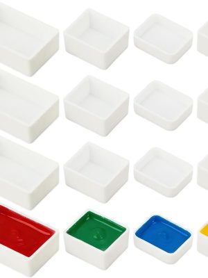 48Pcs 4 Sizes Half Empty Watercolor Pans White Plastic Portable Artist Paint Travel Tin Case Palette Containers Small Empty Pan Sets for DIY Oils Acrylics Art Drawing Painting