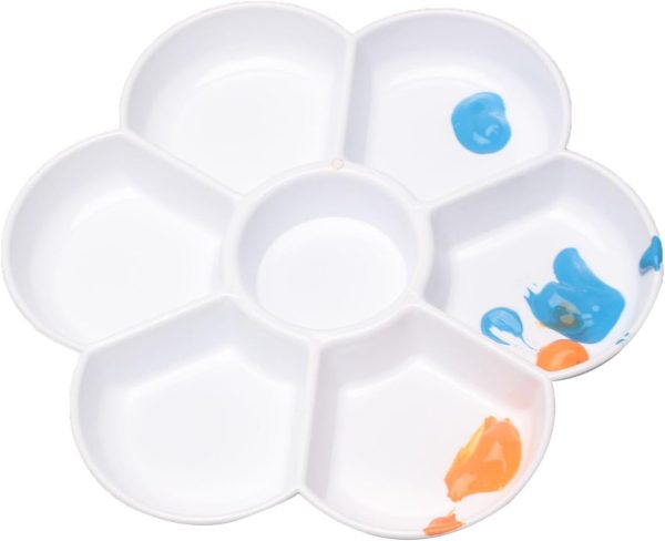 Artist Mixing Paint Tray, Flower Shape, Watercolour Painting Bowl, Painting Palettes, White Plastic Paint Mixing Bowl, Universal Palette, Paint Bowl Palettes with 7 Cavities, Pack of 1
