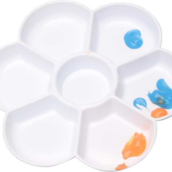 Artist Mixing Paint Tray, Flower Shape, Watercolour Painting Bowl, Painting Palettes, White Plastic Paint Mixing Bowl, Universal Palette, Paint Bowl Palettes with 7 Cavities, Pack of 1