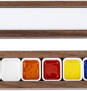 12 Grids Empty Watercolor Palette, Washable Walnut Paint Tray with Lid Travel Wooden Painting Box Watercolor Box Case for Painters Students Adult Studio Home Outdoor, Camel