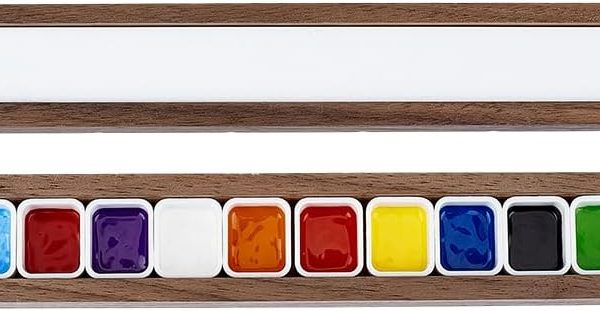 12 Grids Empty Watercolor Palette, Washable Walnut Paint Tray with Lid Travel Wooden Painting Box Watercolor Box Case for Painters Students Adult Studio Home Outdoor, Camel