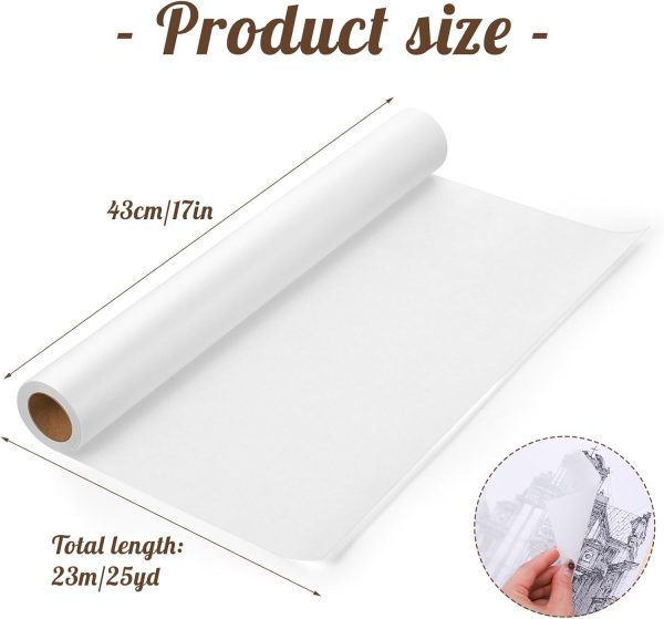 Tracing Paper Roll 17in x 25yd, White Trace Paper Pattern Paper Translucent Tracing Paper for Sewing, Drawing, Sketching, Gift Wrapping