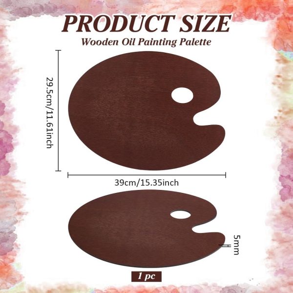 Wooden Palette, 11.6x15.4 Inch Oval Painting Palette with Thumb Hole, Mixing Paint Tray for Gouache Acrylic Oil Painting(Coconut Brown)