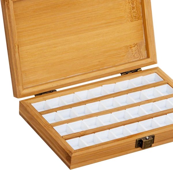 Portable Empty Bamboo, Durable Palette, Wooden Gouache with Lid, Watercolour Paint Box for Painters, Kids, Adults, Studio, Home, 36 Grids