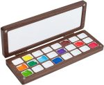 Empty Watercolor Paint Palette, 24 Grids Washable Walnut Paint Tray with Lid Travel Wooden Painting Box Watercolor Box Case for Painters Students Adult Studio Home Outdoor, Camel