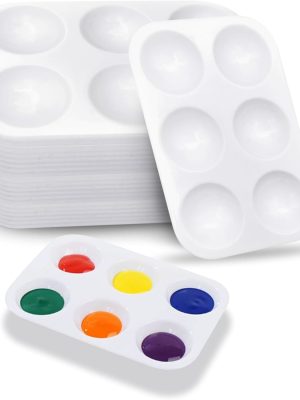 Pack of 16 Mixing Palettes, Plastic Palette, Rectangular White Colour Tray, 6 Wells Watercolour Palette, Painting Palette for Artists, Watercolours, Oil, Acrylic Painting, 8.6 x 12.8 cm