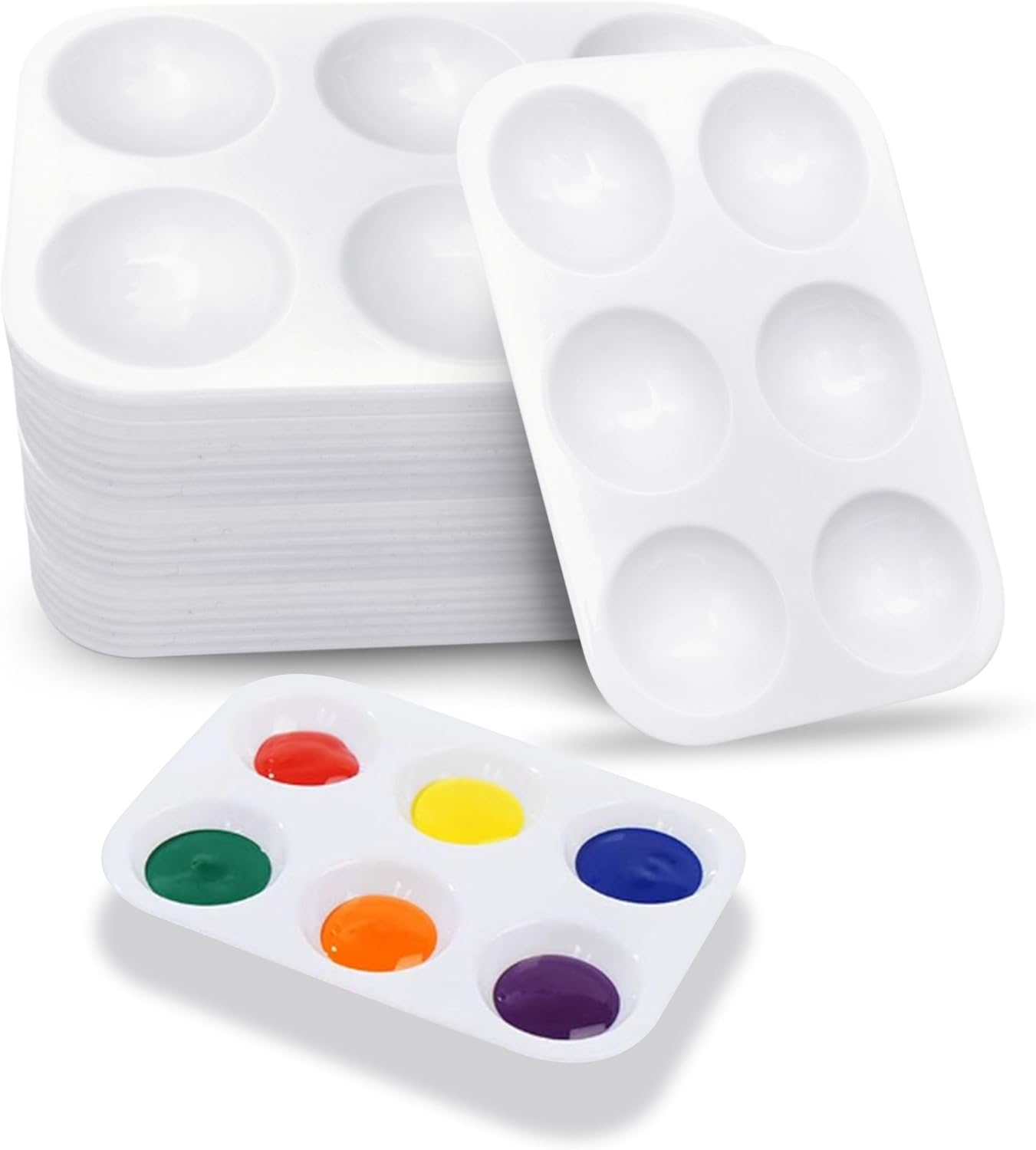 Pack of 16 Mixing Palettes, Plastic Palette, Rectangular White Colour Tray, 6 Wells Watercolour Palette, Painting Palette for Artists, Watercolours, Oil, Acrylic Painting, 8.6 x 12.8 cm