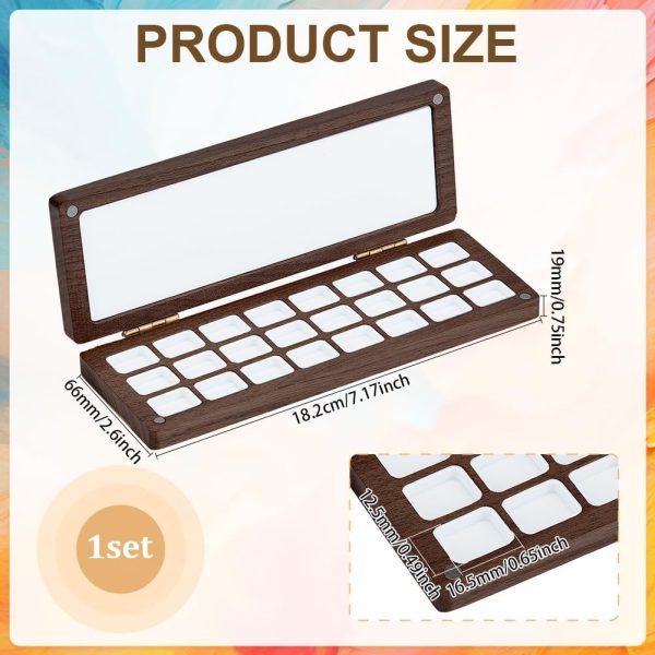 Empty Watercolor Paint Palette, 24 Grids Washable Walnut Paint Tray with Lid Travel Wooden Painting Box Watercolor Box Case for Painters Students Adult Studio Home Outdoor, Camel