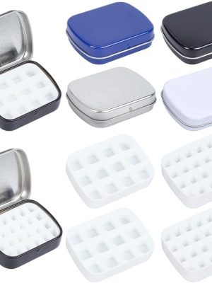 4 Sets 4 Colors Tin Storage Box Watercolor Travel Palette Box Mini Empty Plastic 12 24 Wells Mixing Tray Travel Pocket Drawing Portable Watercolor Draw Palette for Artists Outdoor Sketching