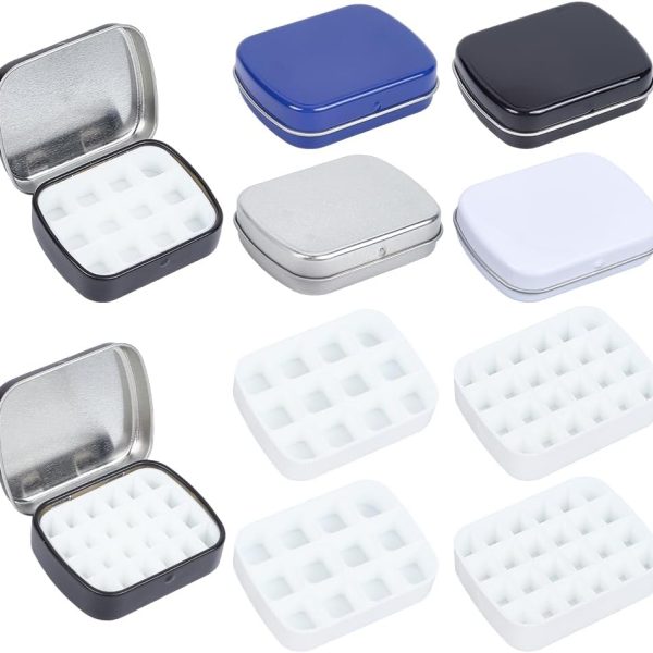4 Sets 4 Colors Tin Storage Box Watercolor Travel Palette Box Mini Empty Plastic 12 24 Wells Mixing Tray Travel Pocket Drawing Portable Watercolor Draw Palette for Artists Outdoor Sketching
