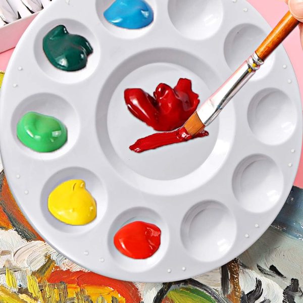 4ps-White Paint Tray Palettes, Plastic Round Pallets for Kids,Student to Painting or Have a Birthday Painting Party