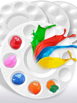 4ps-White Paint Tray Palettes, Plastic Round Pallets for Kids,Student to Painting or Have a Birthday Painting Party
