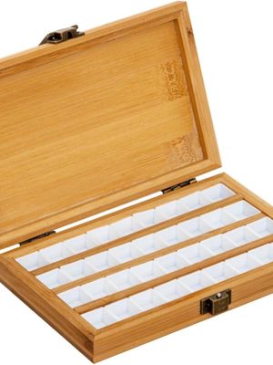 Portable Empty Bamboo, Durable Palette, Wooden Gouache with Lid, Watercolour Paint Box for Painters, Kids, Adults, Studio, Home, 36 Grids