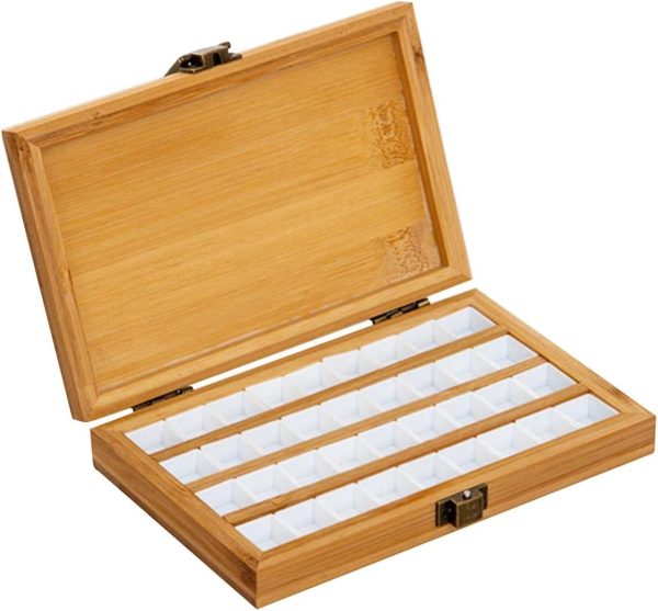 Portable Empty Bamboo, Durable Palette, Wooden Gouache with Lid, Watercolour Paint Box for Painters, Kids, Adults, Studio, Home, 36 Grids