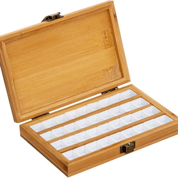 Portable Empty Bamboo, Durable Palette, Wooden Gouache with Lid, Watercolour Paint Box for Painters, Kids, Adults, Studio, Home, 36 Grids