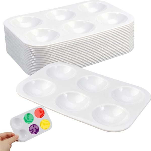 Pack of 20 Plastic Mixing Palette, Mixing, Painting Palette, Acrylic Paints, 6 Wells Paint Tray, Small, Colour Mixing Palette for Artists, Watercolours, Oil, Acrylic Painting, 8.7 x 12.8 cm