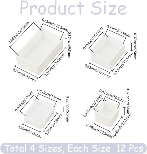 48Pcs 4 Sizes Half Empty Watercolor Pans White Plastic Portable Artist Paint Travel Tin Case Palette Containers Small Empty Pan Sets for DIY Oils Acrylics Art Drawing Painting