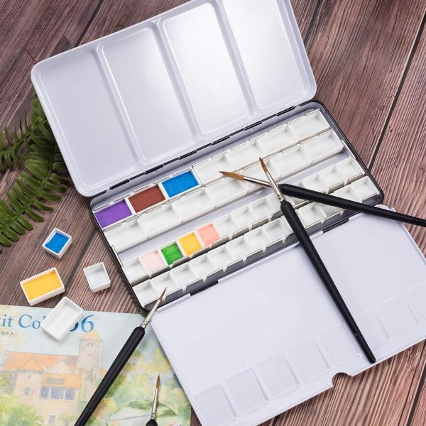 100pcs Watercolor Paint Pans(50pcs Full Pans, 50pcs Half Pans) White Plastic Empty Paint Pans for DIY Watercolor Oils or Acrylics Painting Travel Tin Case Palette Art Drawing
