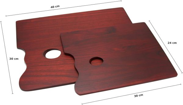 Wooden Mixing Palette for Oil Paints Acrylic Paints - Painting Palette 30 x 40 cm Rectangular with Finger Hole, Dark for Artists for Painting and Mixing Colours