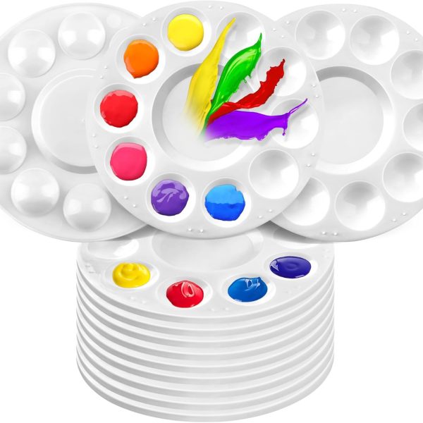 Paint Tray Palettes, 32 Pack Plastic Paint Pallets with 10 Wells, Painting Palette for Kids & Adults, Round Paint Holder Tray, Craft DIY Art Painting Supplies, Classes & Lessons