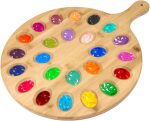 2 Sides Wooden Paint Palette, 24 Well & Flat Wood Paint Tray for Painting, Oil Watercolor Acrylic Art Wooden Paint Mixing Palette Holder for Artist Painter (Beige)