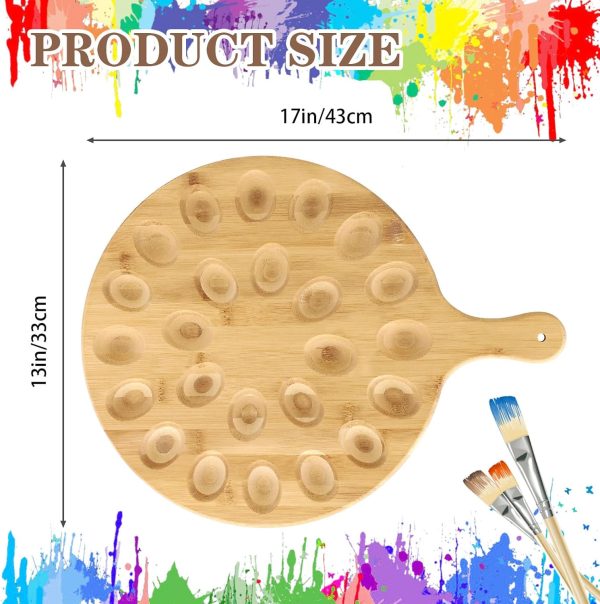 2 Sides Wooden Paint Palette, 24 Well & Flat Wood Paint Tray for Painting, Oil Watercolor Acrylic Art Wooden Paint Mixing Palette Holder for Artist Painter (Beige)